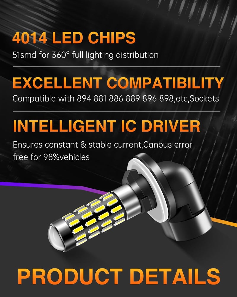 LUYED 2000 Lumens Super Bright 4014 51-EX Chipsets 881 886 889 H28 888 894 896 898 LED Bulbs with Projector for Fog Lights,Xenon White,Pack of 2 - Image 2